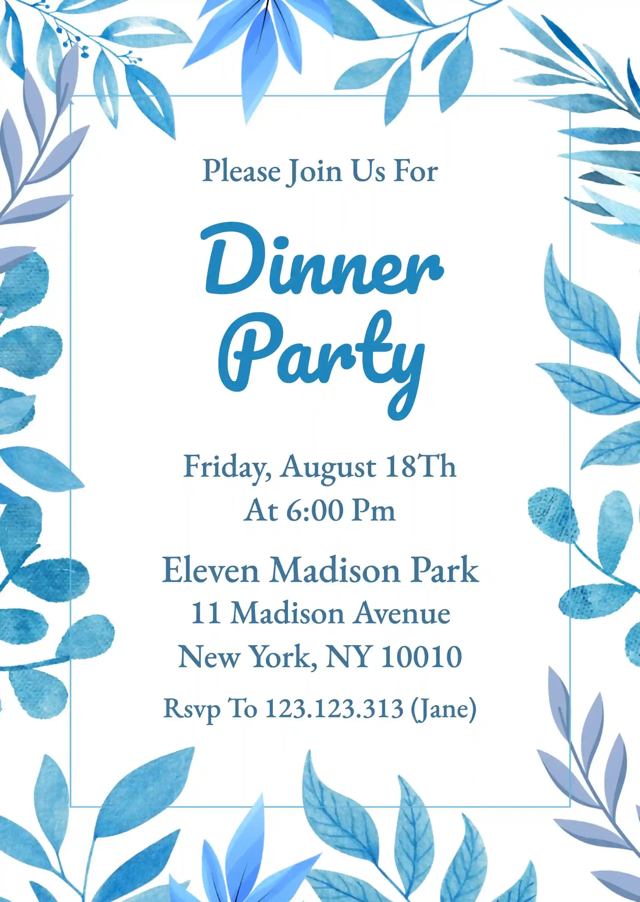Invitaciones Para Cenas - Hojas Azules