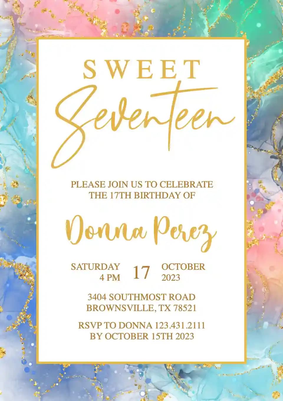 Teens Birthday Invitations - Colorful Gold Ink