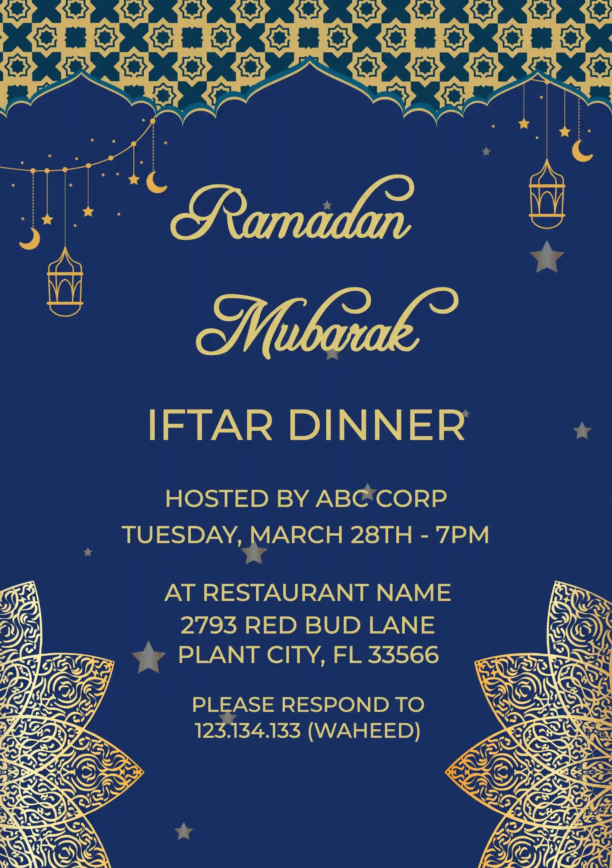 Ramadan Uitnodigings - Islamitiese Goue Versiering