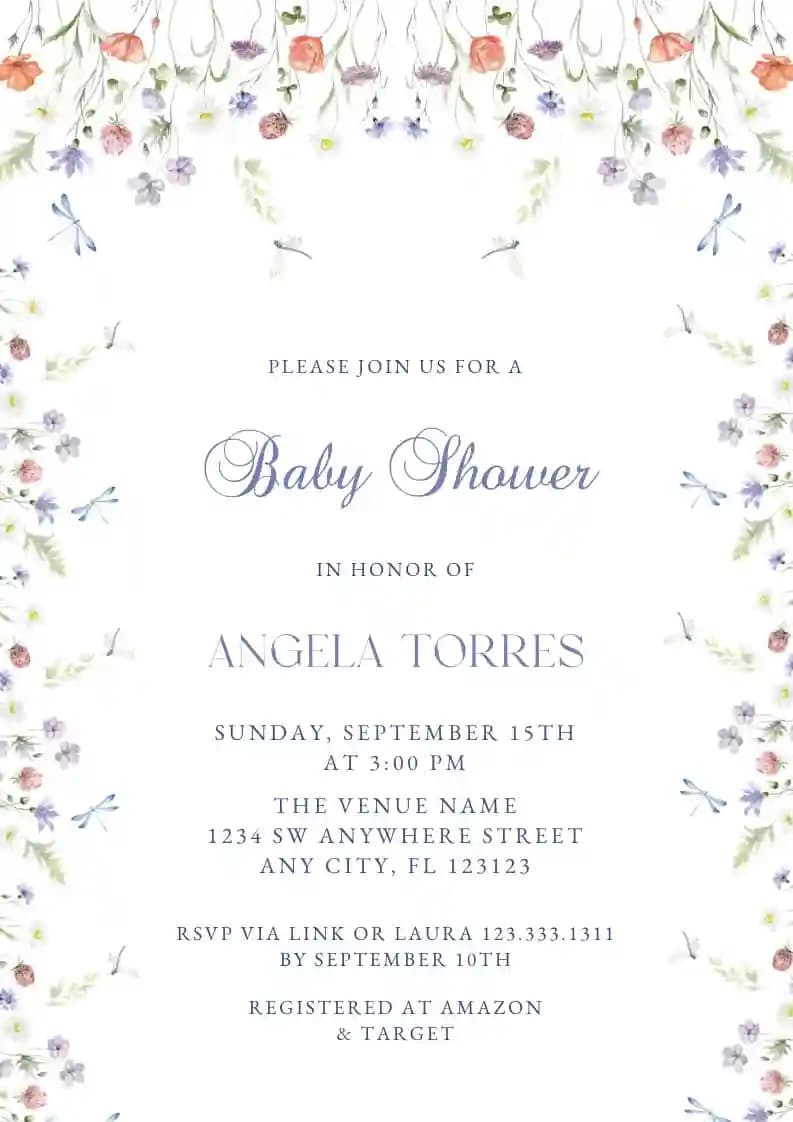 Baby Shower Invitations - Elegant Wildflower