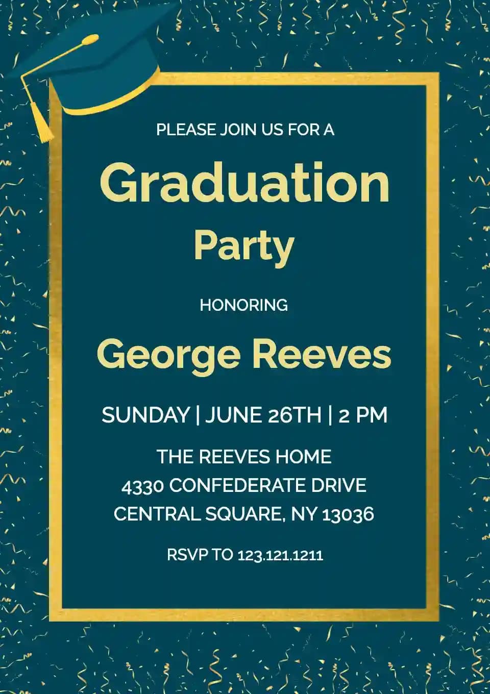 Graduation Party Invitations - Gold Frame