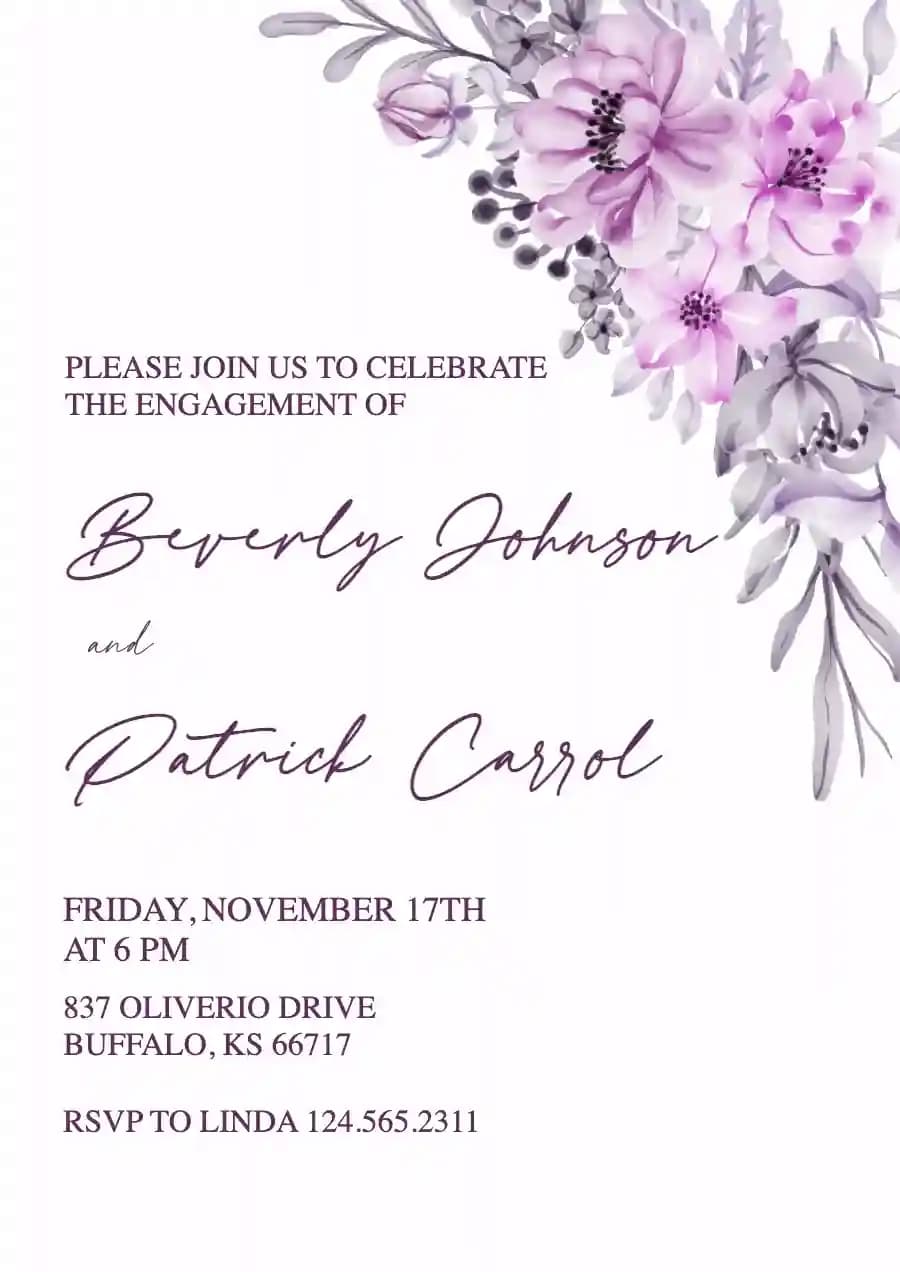 Invitations De Fête De Fiançailles - Bouquet De Fleurs Violettes