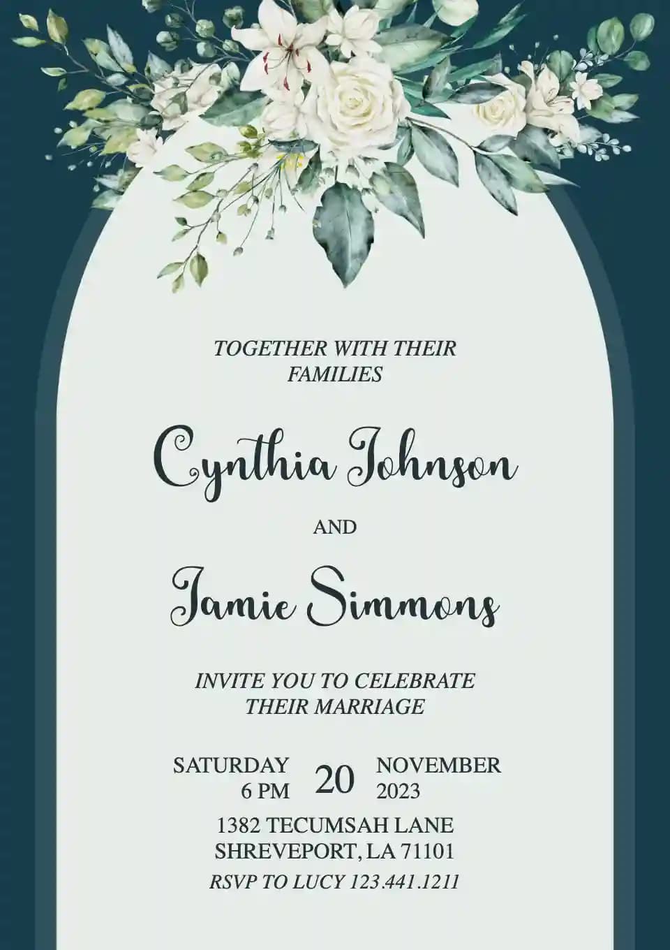 Invitaciones De Boda - Hoja Verde Rosa Blanca