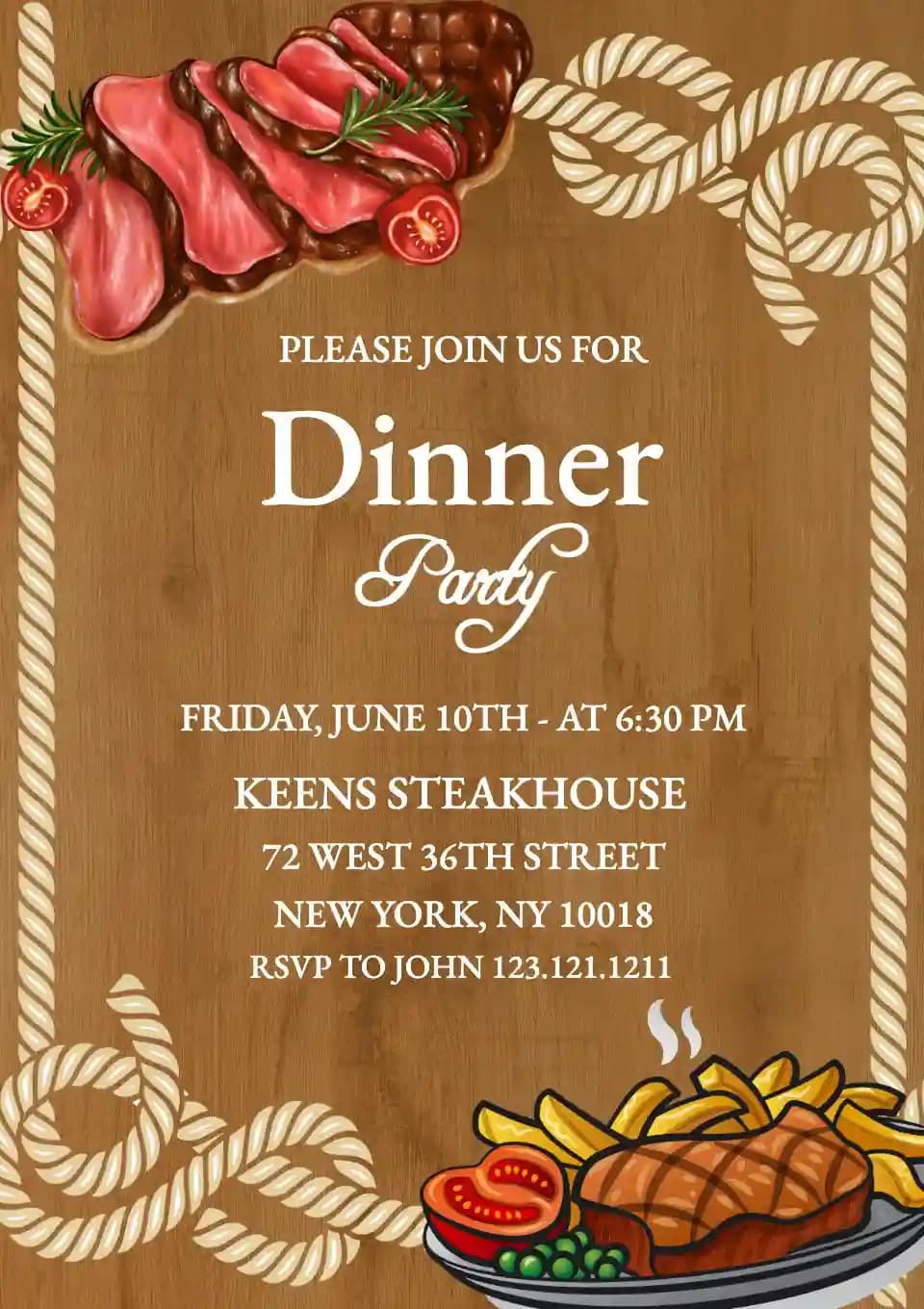 Invitaciones Para Cenas - Cena De Bistec
