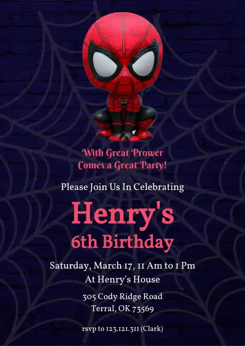 Invitaciones De Cumpleaños Infantiles - Lindo Hombre Araña