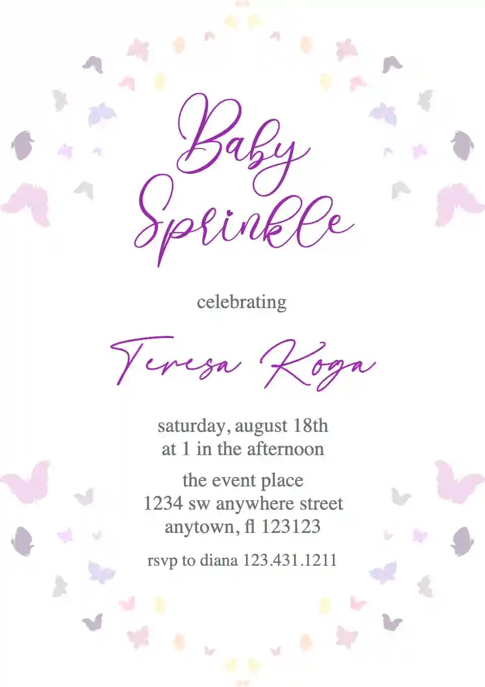 Baby Sprinkle Invitationer - Sød Sommerfugl