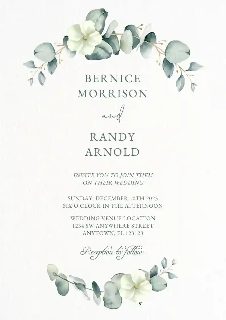 Wedding Invitations - Greenery Aucalyptus Leaf