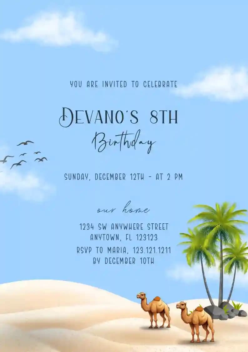 Children's Birthday Invitations - Desert With Camels