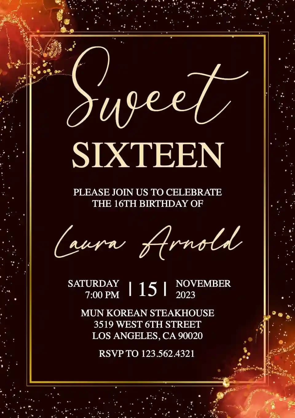 Teens Birthday Invitations - Gold Alcohol Ink