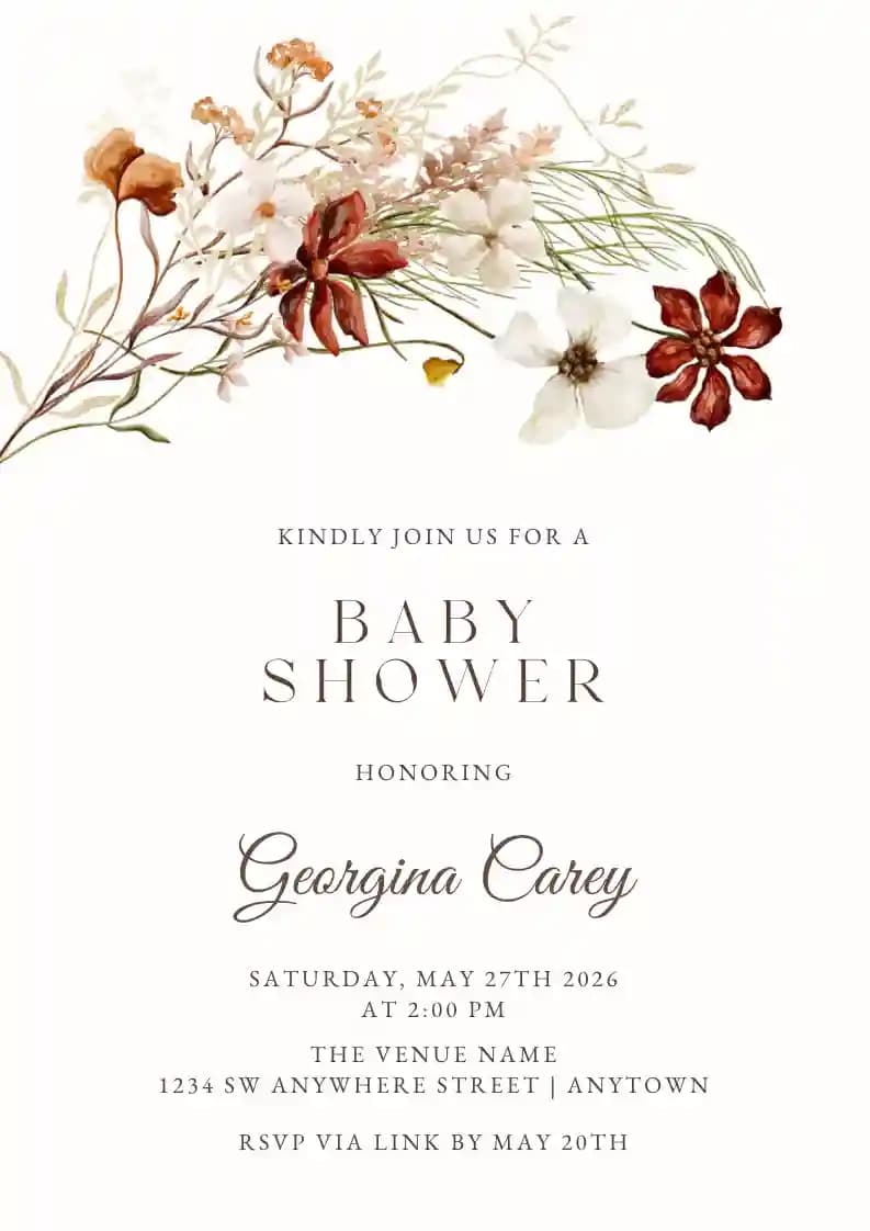 Baby Shower Invitations - Widlflower Wreath