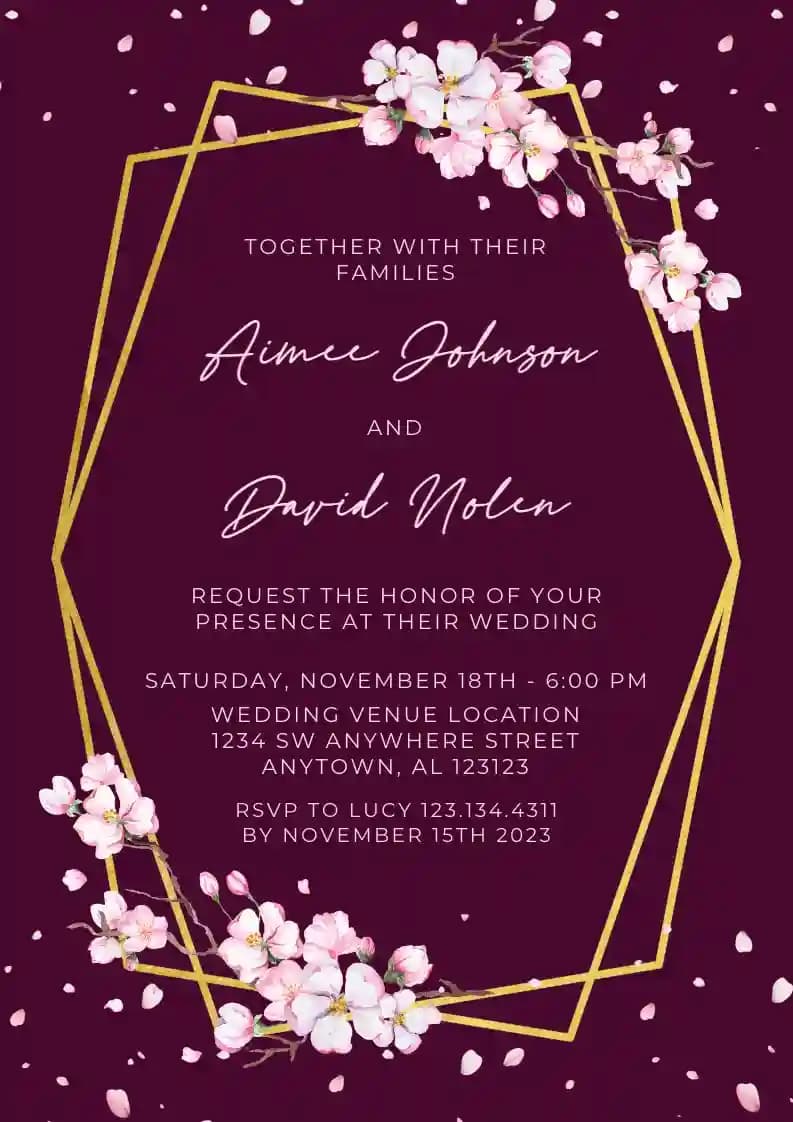Wedding Invitations - Cherry Blossom Geometric Frame