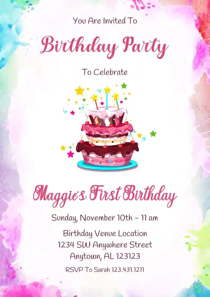 Invitaciones Para El Primer Cumpleaños - Pastel Multinivel