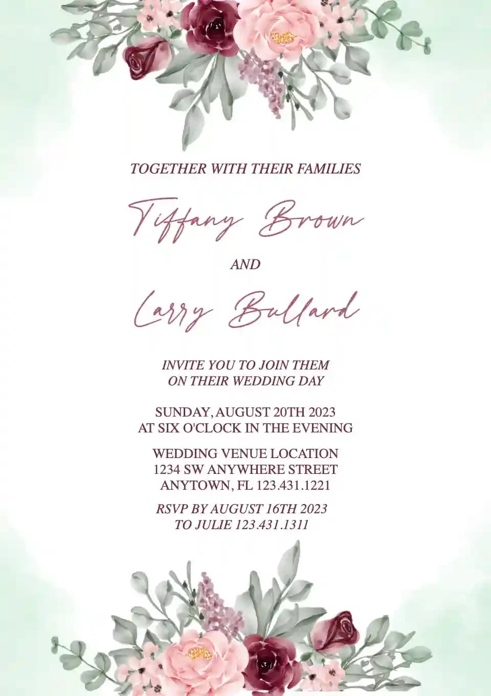 Wedding Invitations - Burgundy Flower