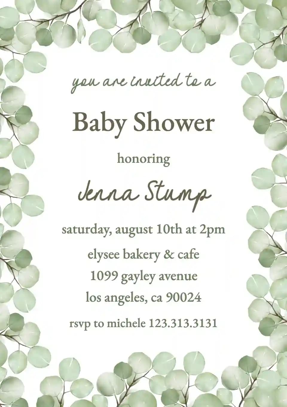 Baby Shower Invitations - Green Leaf