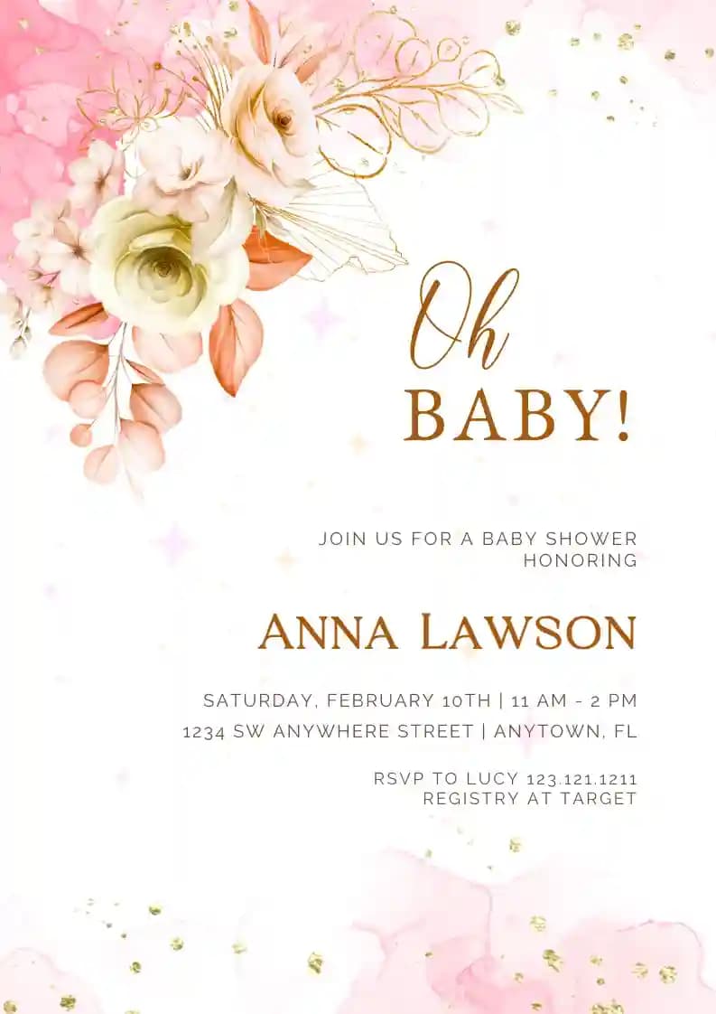 Inviti Per Baby Shower - Fiore Dorato Morbido