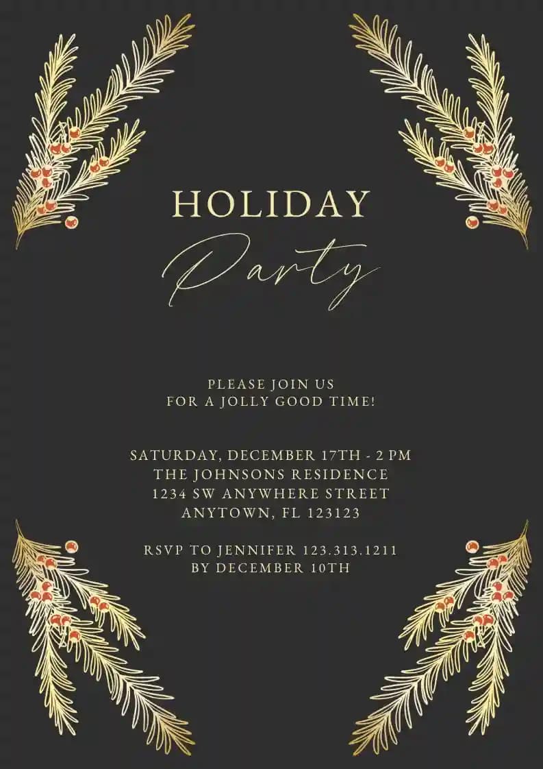 Christmas Party Invitations - Gold Foil Christmas Decorative