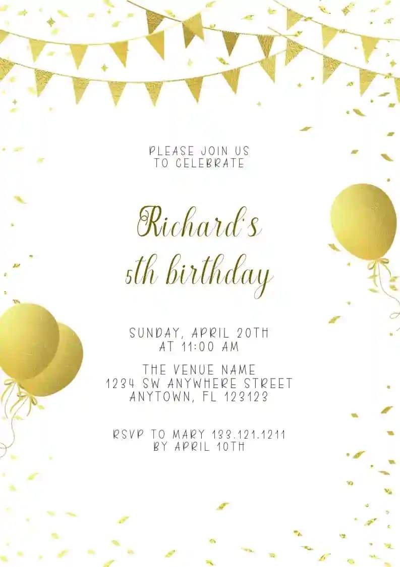 Invitations D'anniversaire Pour Enfants - Ballons D'or