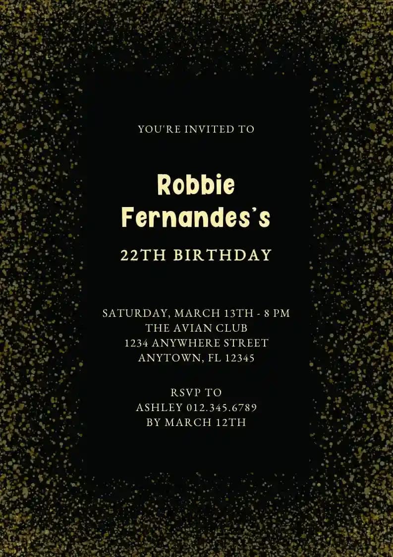 Invitaciones De Cumpleaños Para Adultos - Confeti De Brillo Dorado