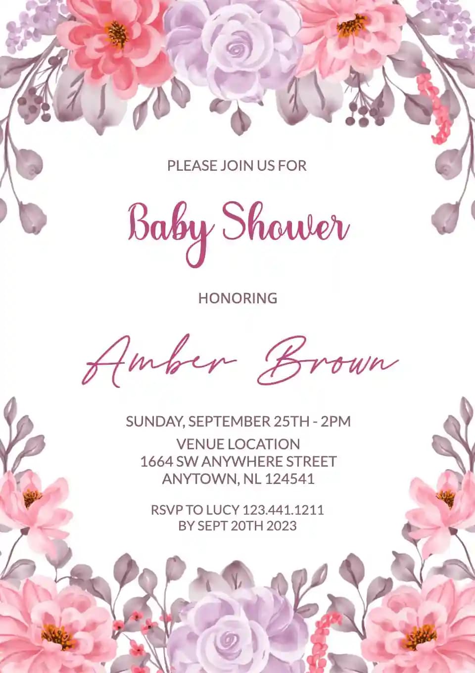 Invitații Pentru Baby Shower - Acuarelă Floare Roz