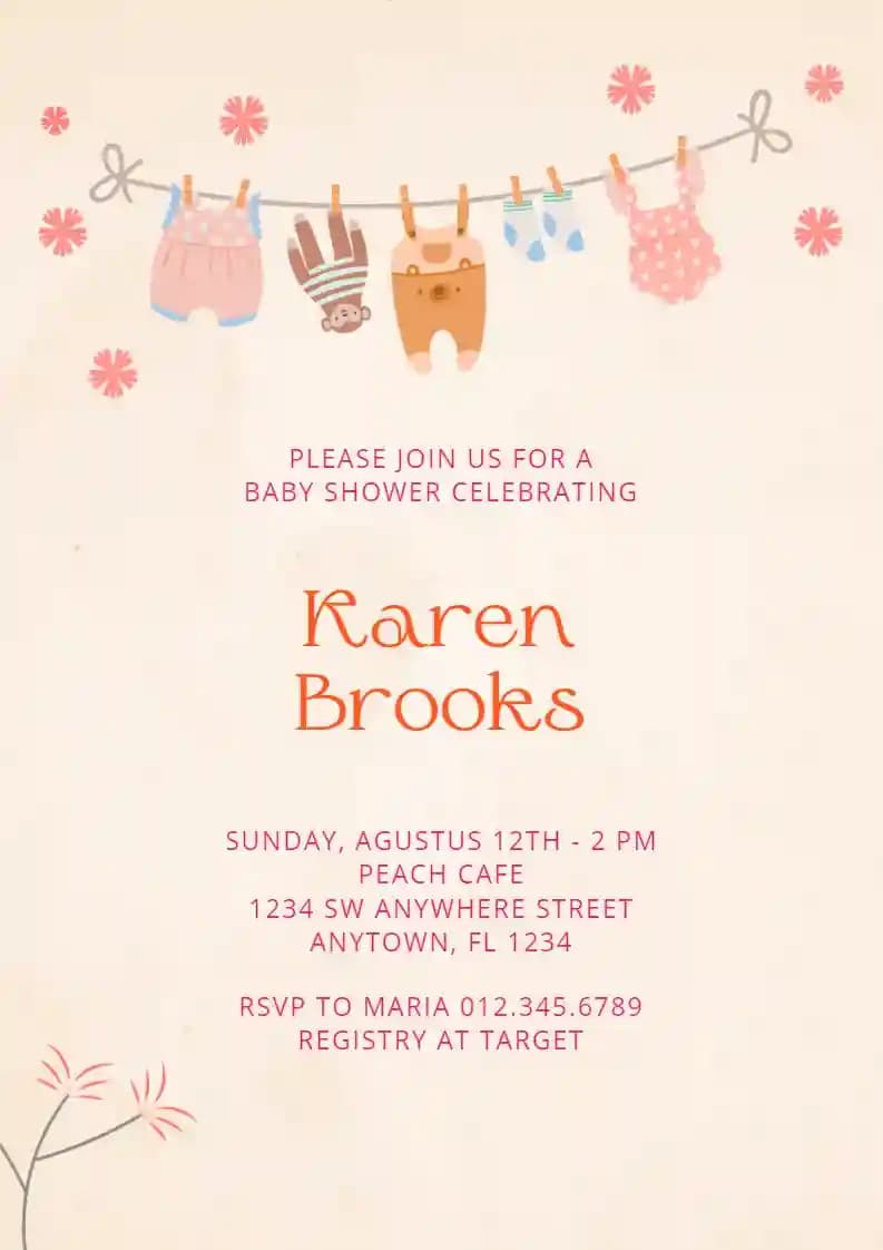 Baby Shower Invitationer - Babytøj På Reb