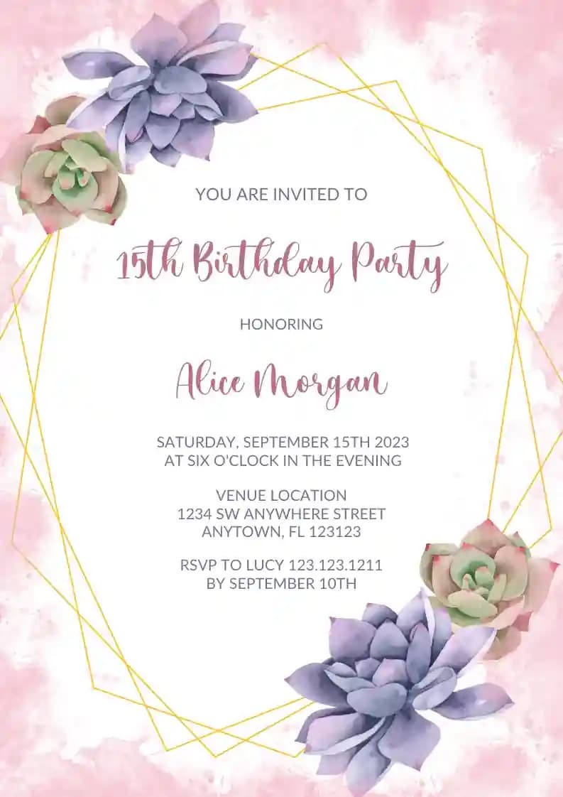 Invitaciones De Cumpleaños Para Adolescentes - Marco Floral Polvoriento