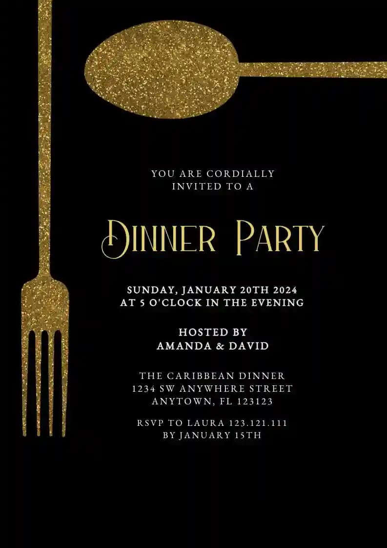 Invitaciones Para Cenas - Cuchara Y Tenedor De Oro