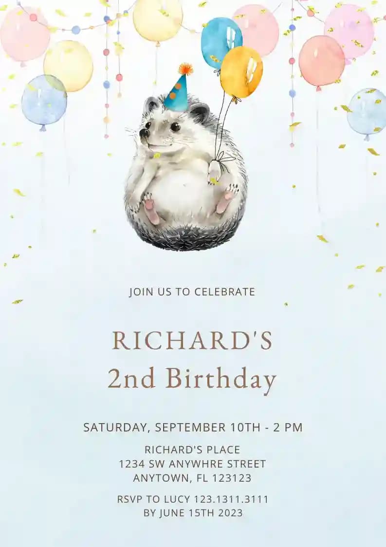 Inviti Di Compleanno Per Bambini - Riccio Carino