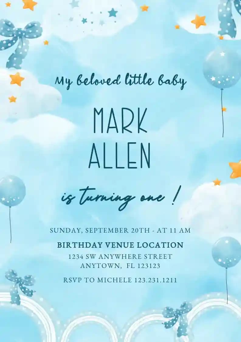 Inviti Per Il Primo Compleanno - Bambina Blu