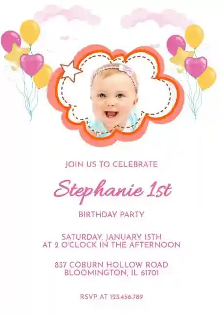 Invitaciones Para El Primer Cumpleaños - Globos Nublados