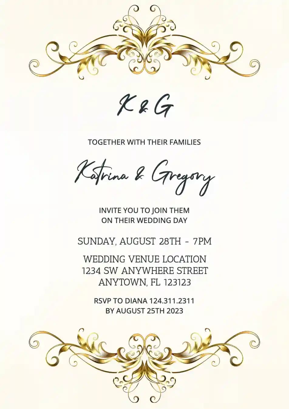 Invitations De Mariage - Cadre Doré Symétrique