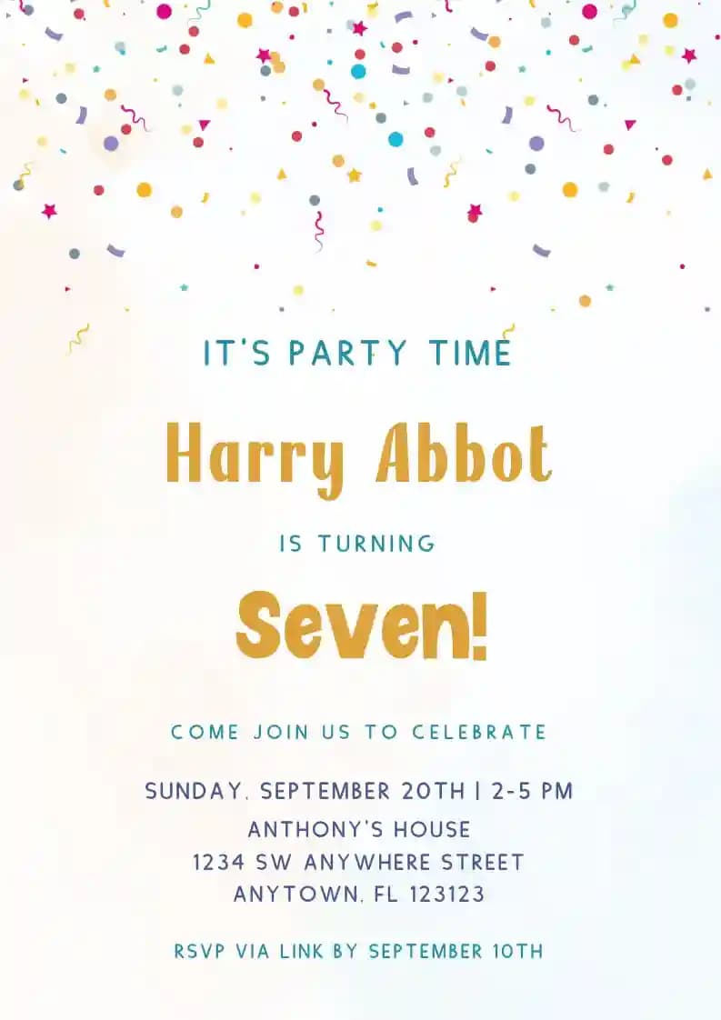 Kids Birthday Invitations - Confetti Party