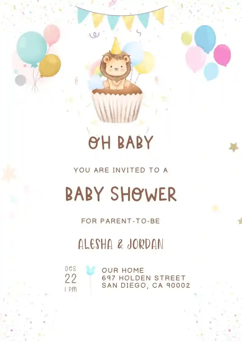 Invitații Pentru Baby Shower - Bol Pentru Tort Cu Leu