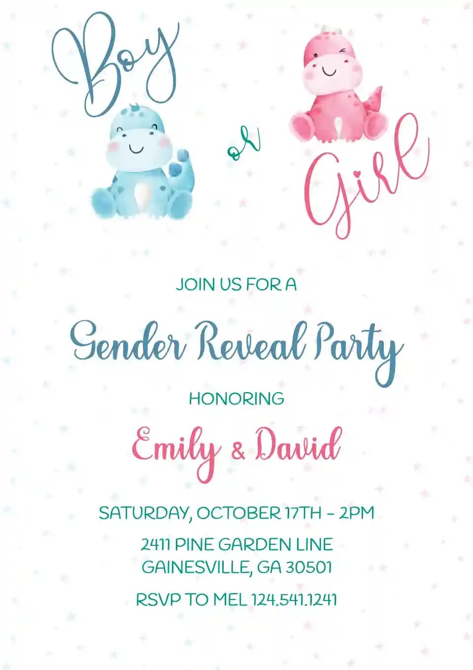 Gender Reveal Uitnodigingen - Baby-dinosaurus