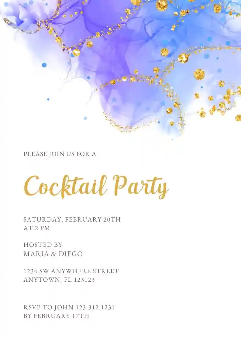 Einladungen Zur Cocktailparty - Blau-violetter Goldglitter