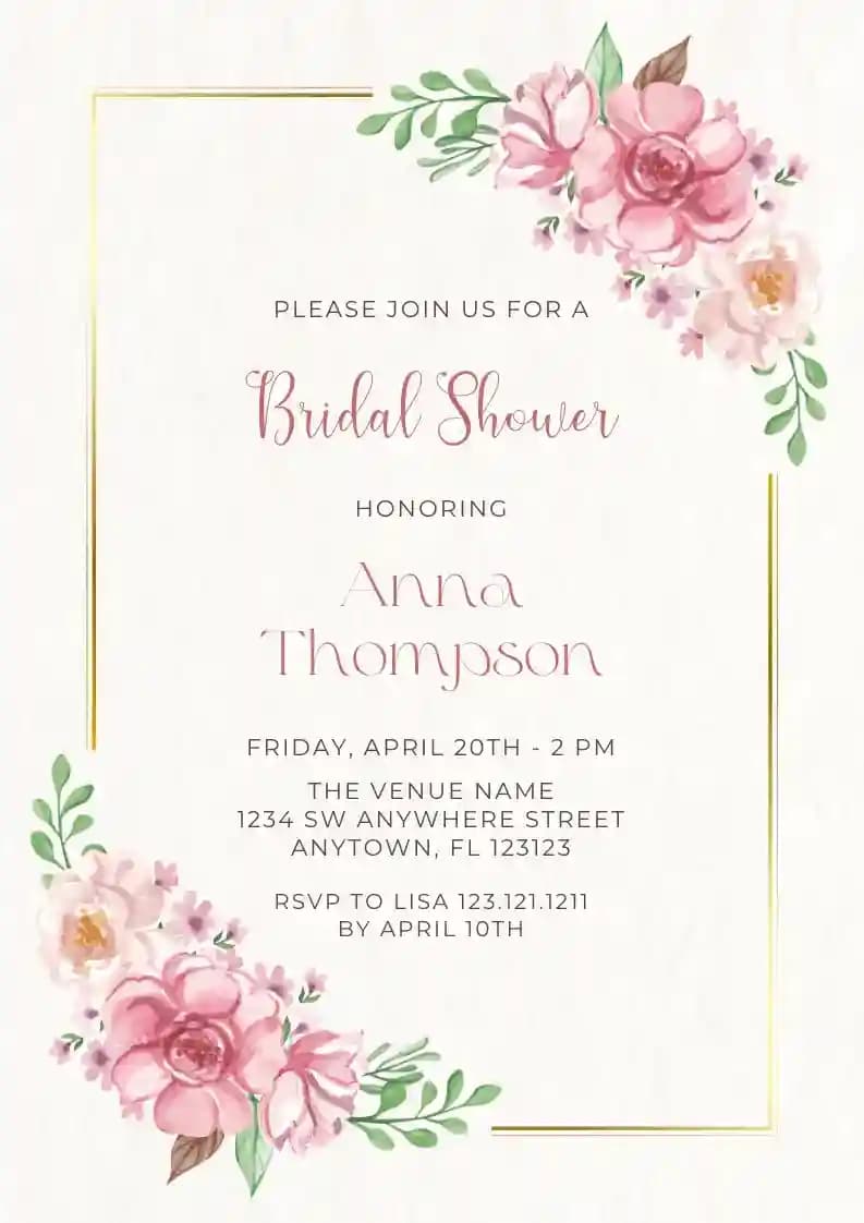 Invitations De Bridal Shower - Fleur Rose Aquarelle