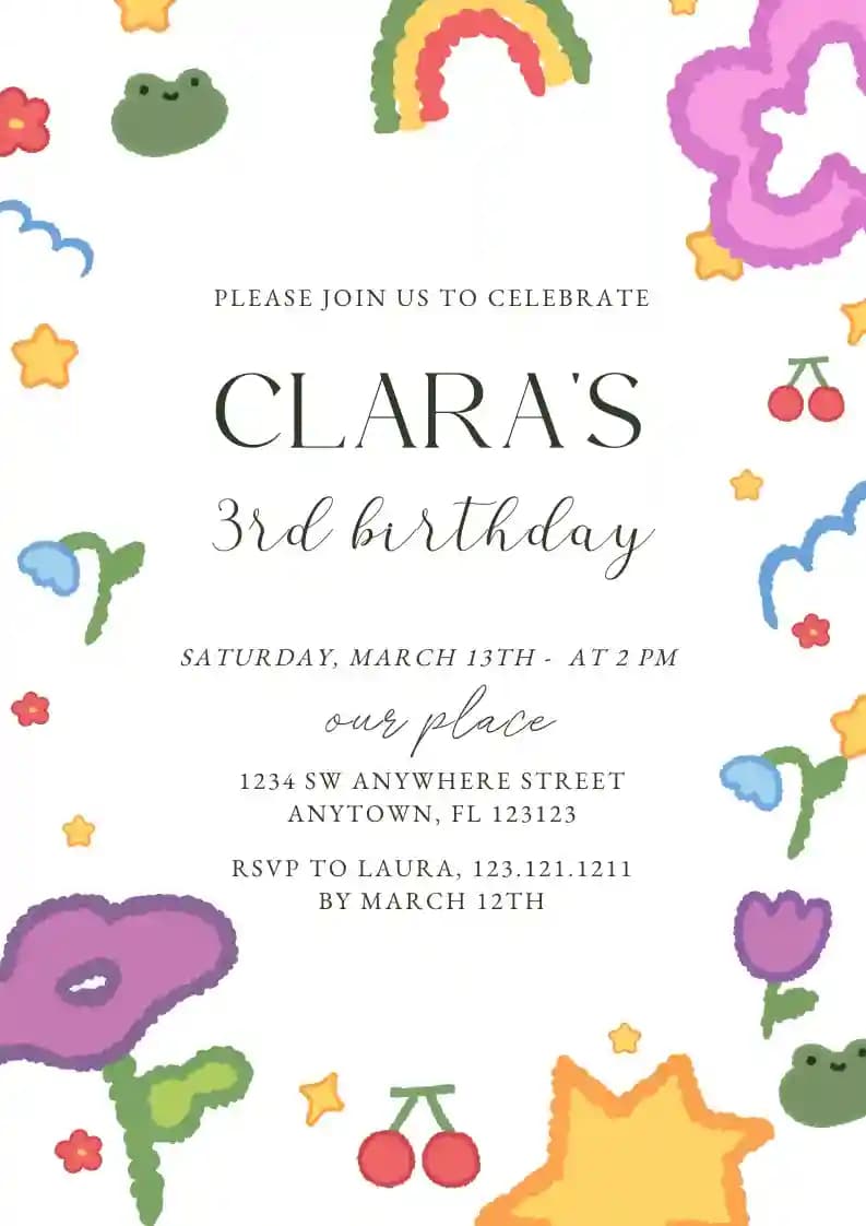Kids Birthday Invitations - Cute Crayon Painting
