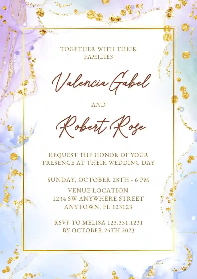 Wedding Invitations - Alcohol Ink Frame Blue Purple