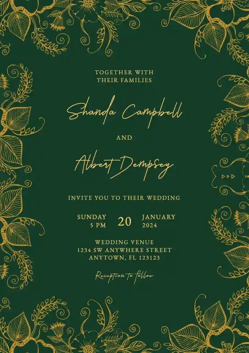 Invitaciones De Boda - Marco De Hojas De Oro