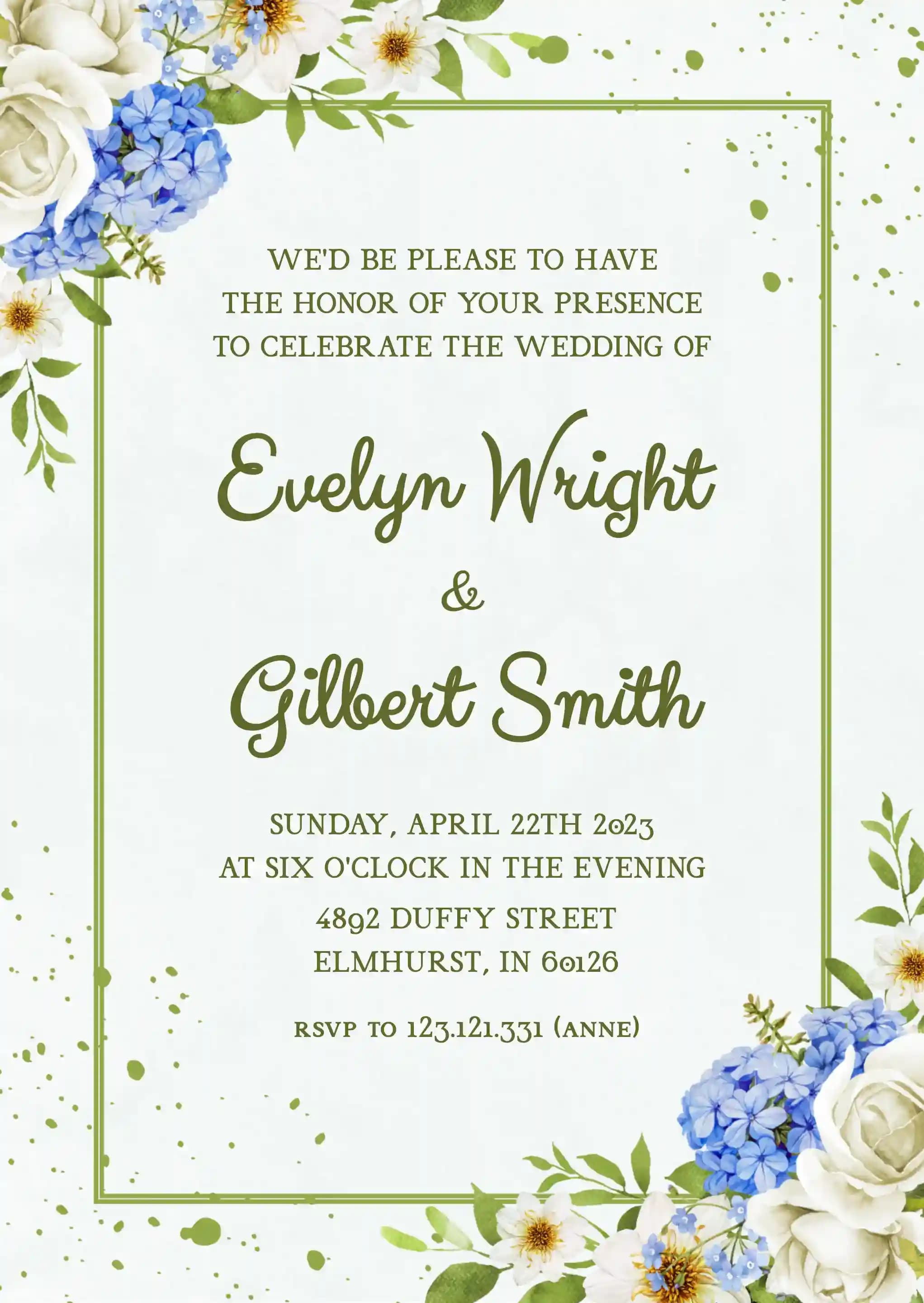 Invitations De Mariage - Fleurs Avec Cadre