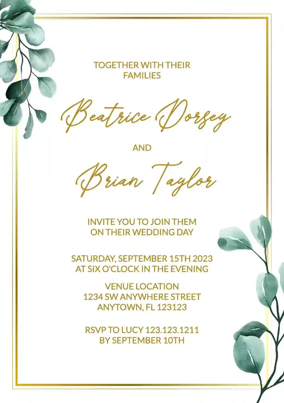 Wedding Invitations - Eucalyptus Gold Frame