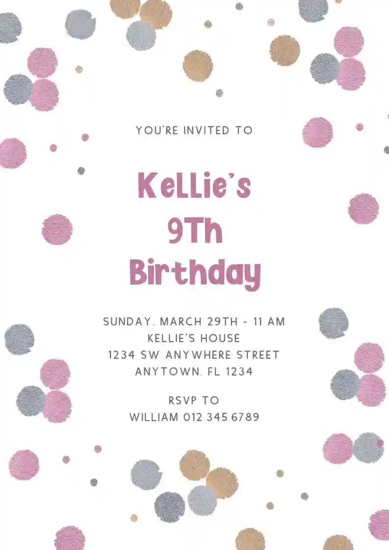 Kids Birthday Invitations - Dots Glitter