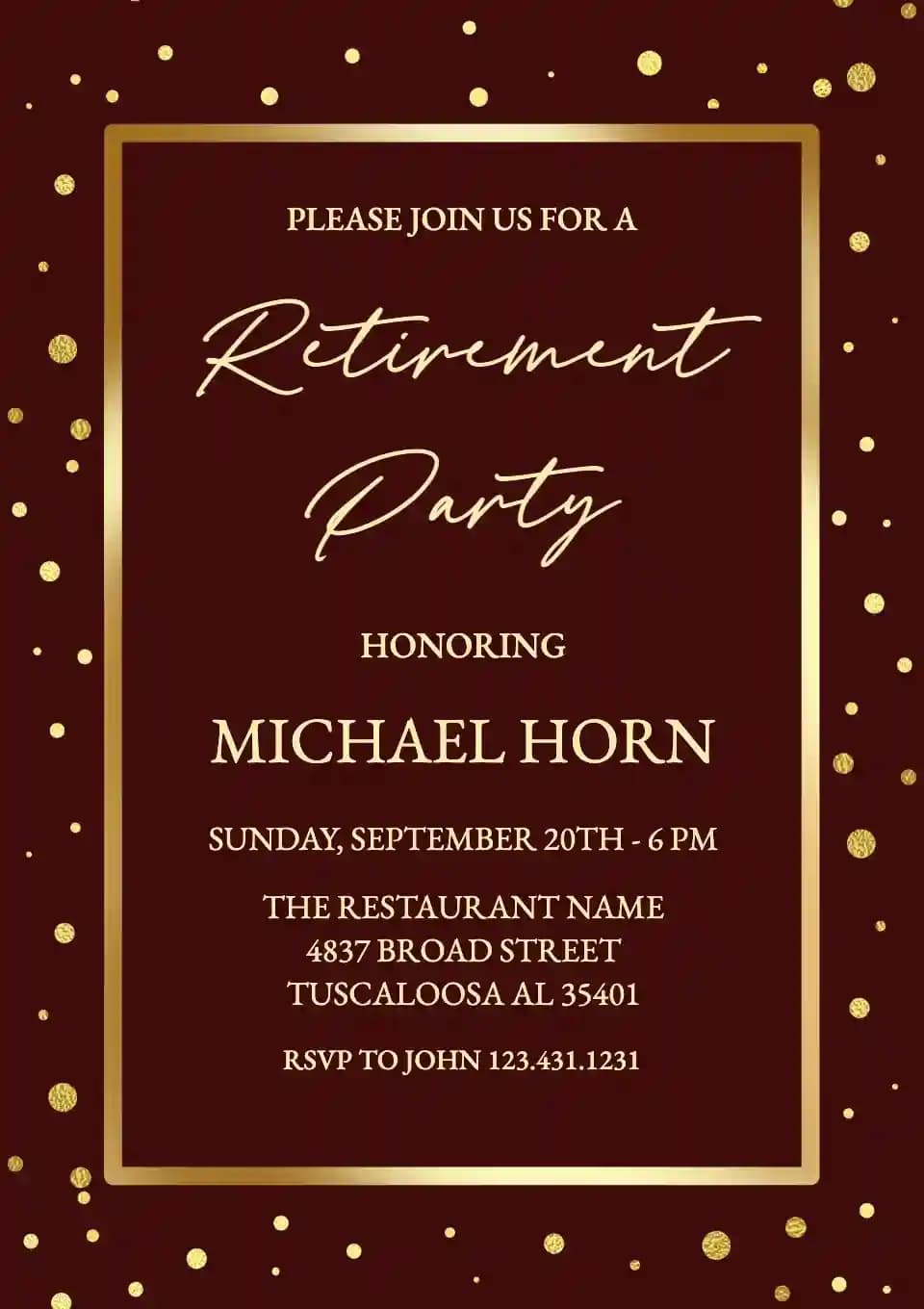 Retirement & Farewell Invitations - Gold Dot Particle