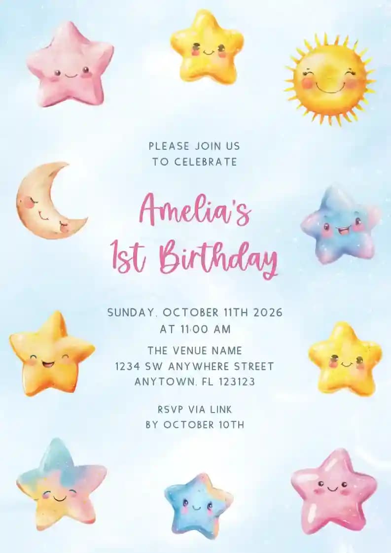 Inviti Per Il Primo Compleanno - Stelle Carine