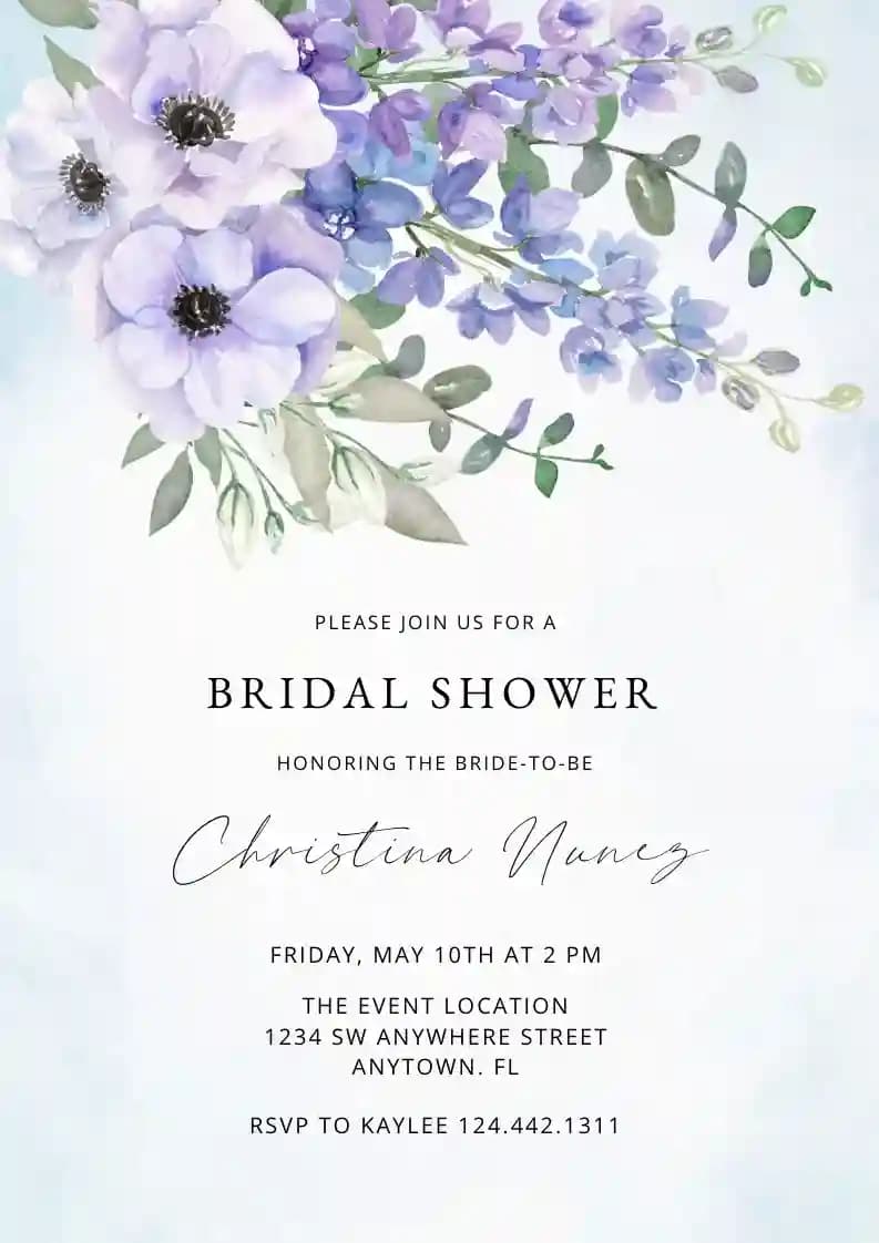 Invitations De Bridal Shower - Fleur Pourpre Péri