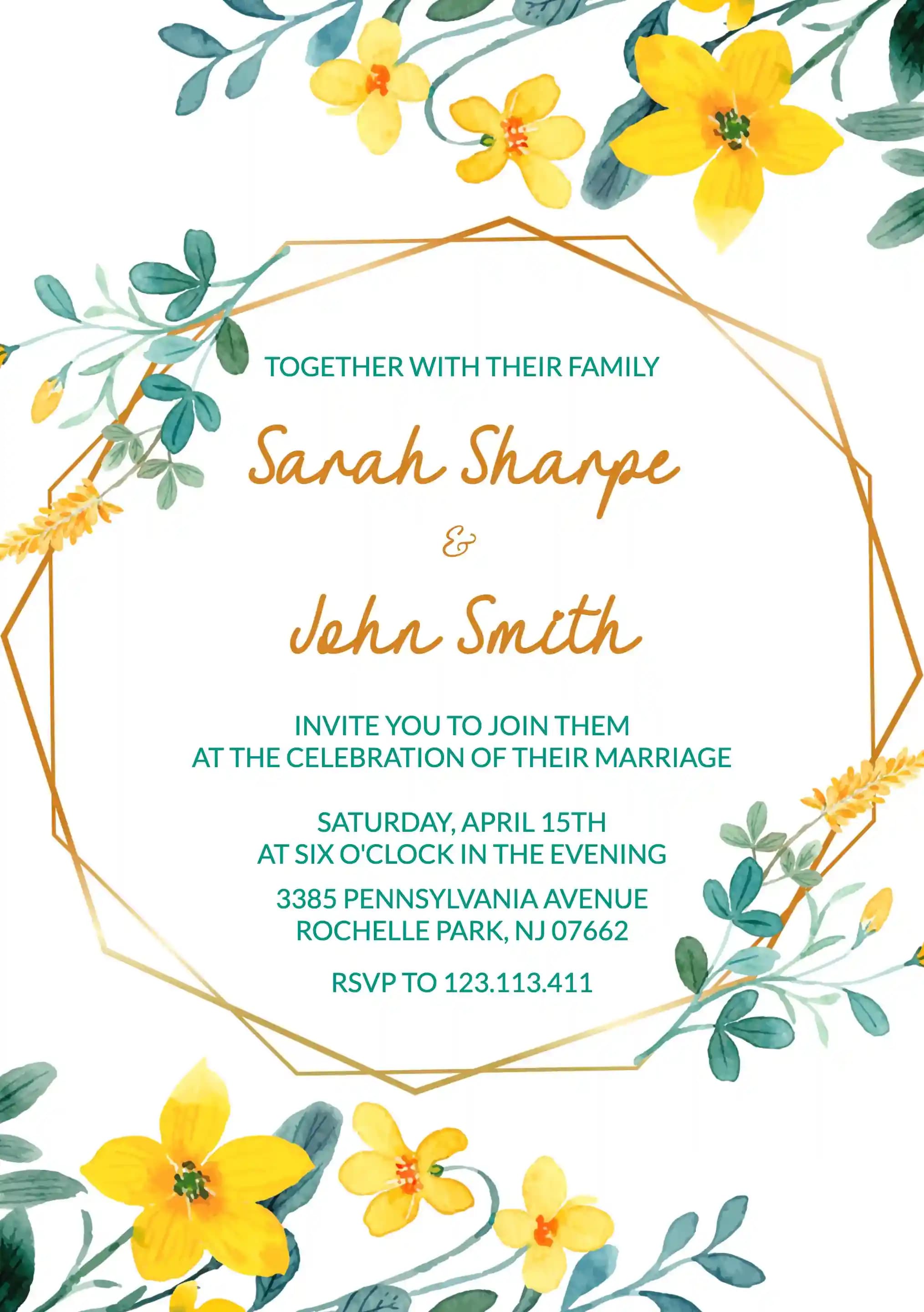 Wedding Invitations - Geometric Floral Frame