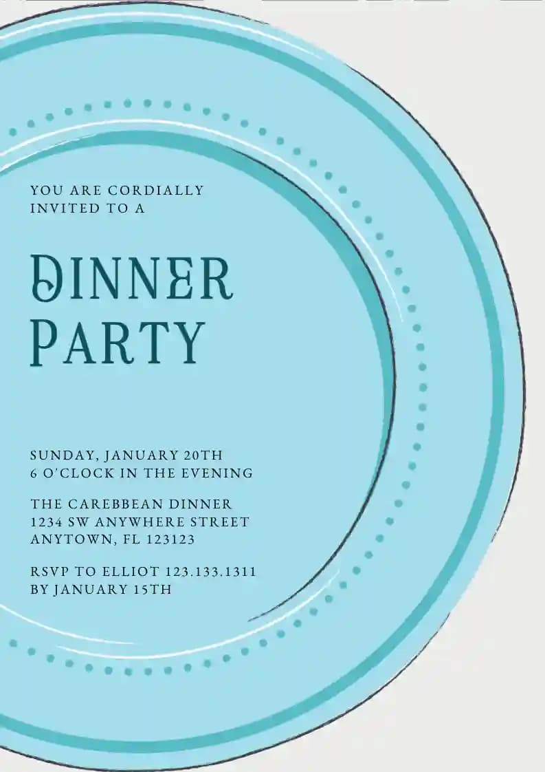 Invitaciones Para Cenas - Plato Azul