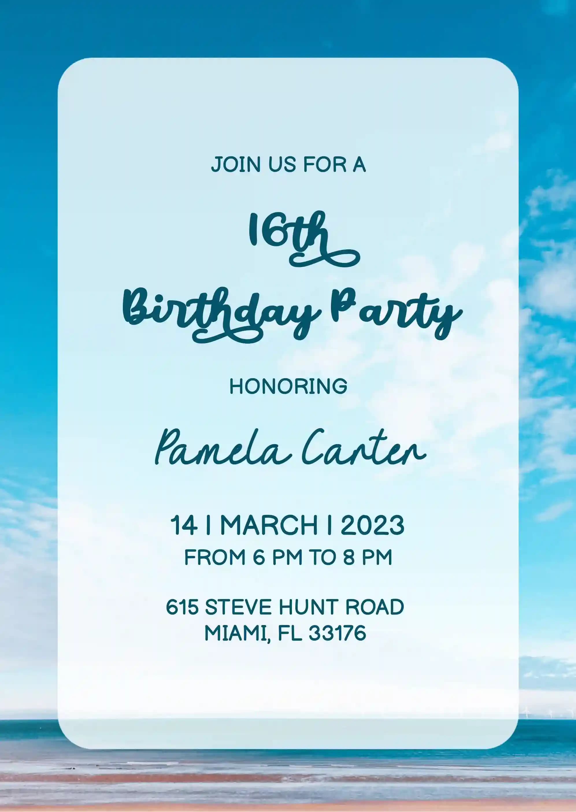 Teens Birthday Invitations - Summer Beach