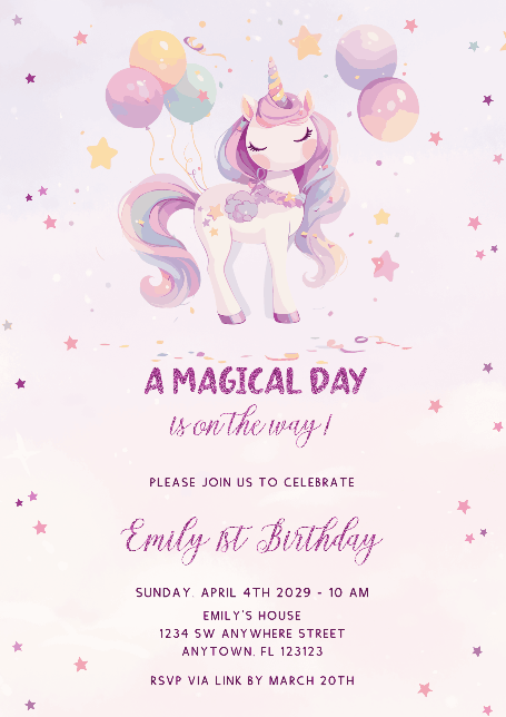 Inviti Per Il Primo Compleanno - unicorno magico