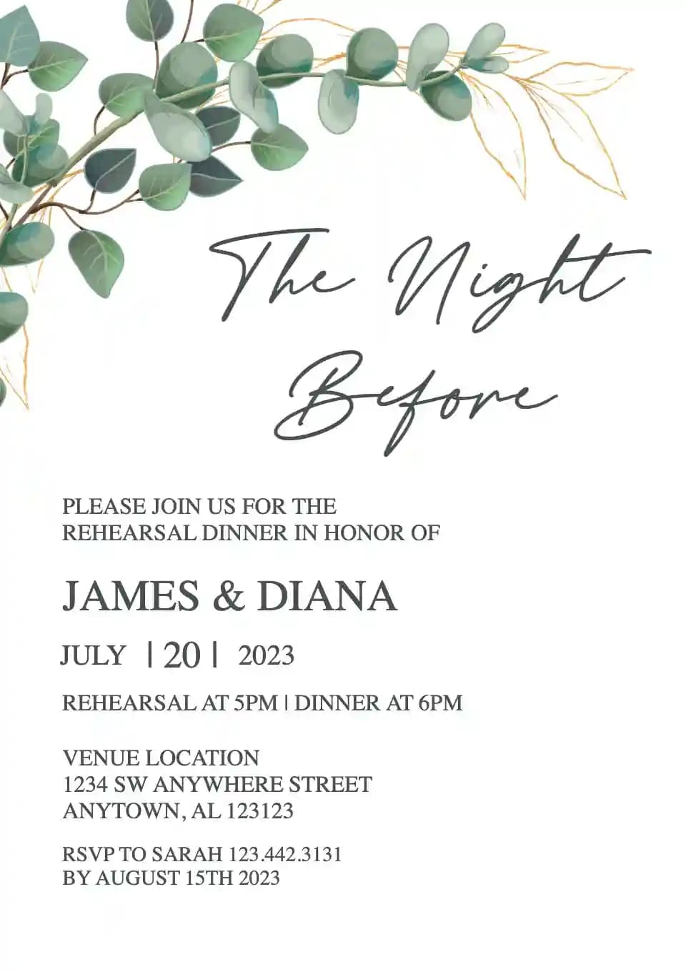 Invitations Pour Dîner De Répétition - Feuille D'eucalyptus