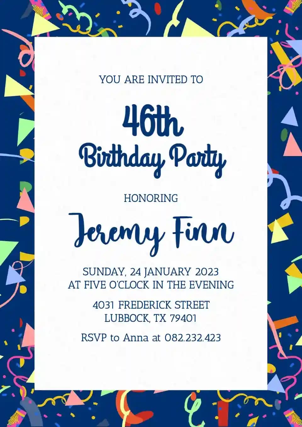 Adults Birthday Invitations - Confetti Particles